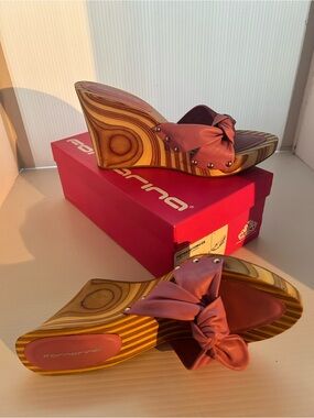 Y2K Fornarina Pink Leather  Wedge Sandals